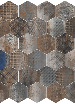 INDUSTRIAL  Hexagon  Mix Decors Multicolor  12,5x21,5cm Rett.
