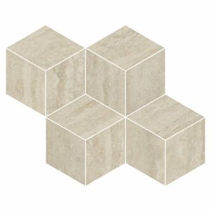 PRESTIGIO TRAVERTINO  Beige   Mosaico Cube 30,4x35,2cm Lucido Rett.