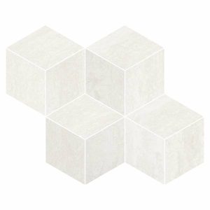 PRESTIGIO TRAVERTINO  Bianco   Mosaico Cube 30,4x35,2cm Lucido Rett.